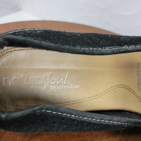 Natural Soul Women's Plantain Flats 9.5 Black Suede Leather Laser Cut Slip On