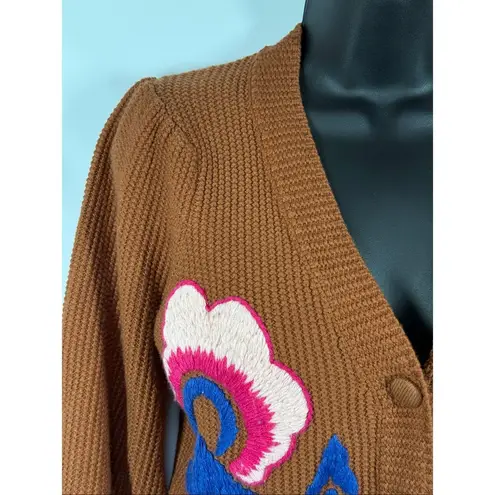 Allison New York NATALIA CARDIGAN front button knit floral size extra small NWOT Orange