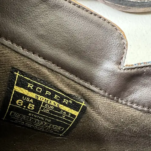 Roper Sedona Ankle Boots Womens 6.5 Brown Faux Leather Aztec Print Western Boho