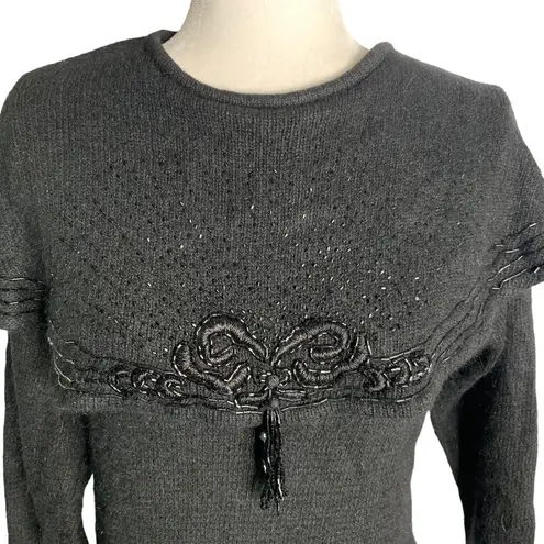 Vintage Work in Progress Silk Angora Sweater M Black Knit Beaded Gladys Bagley Size M