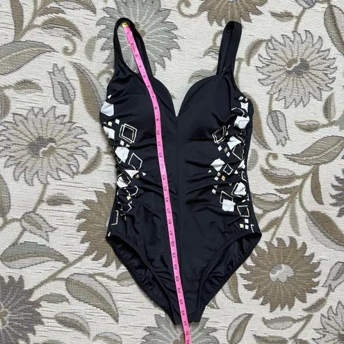 MiracleSuit Swimsuit Temptress One Piece Black Gold White Geometric 10 12