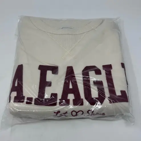 American Eagle Oversized Crew Neck Logo Sweatshirt Size M Cream Burgundy NEW