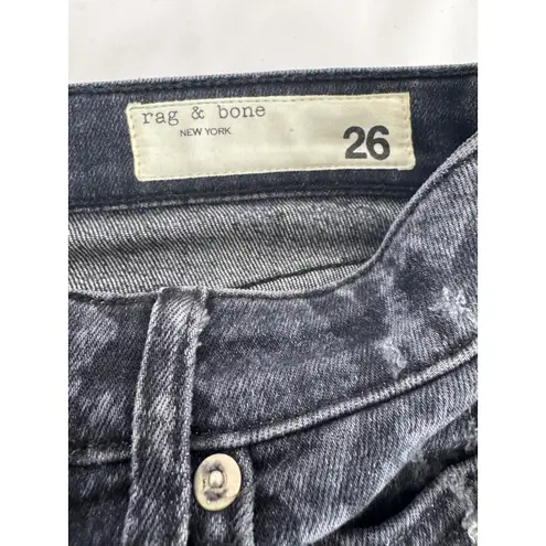 Rag and Bone  Snakeskin Print Jeans Distressed Denim Pants‎ Black Size 26