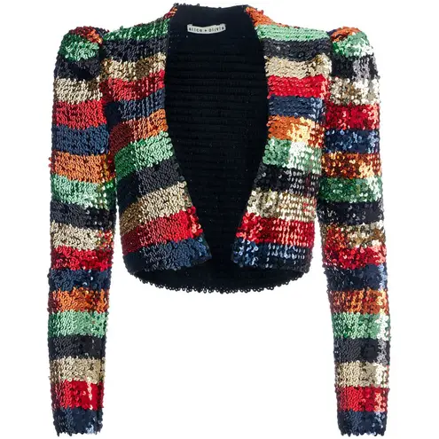 Alice + Olivia  Sequin Striped Sherryl Cropped Cardigan Jacket Size M