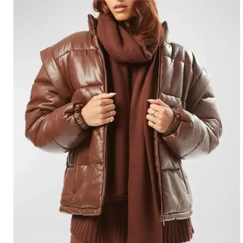 We Wore What NWT Snap-Off Sleeve Faux Leather Puffer Jacket