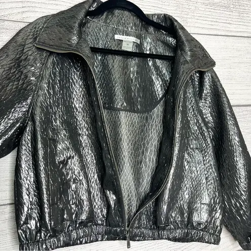 Peter Nygard Silver Metallic Wool Blend Cropped Jacket Coat Size Medium Petite