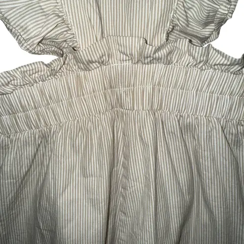 HAYDEN LOS ANGELES Ruffle Strap Wide Leg Pin Striped Cotton Jumpsuit EUC Small Tan