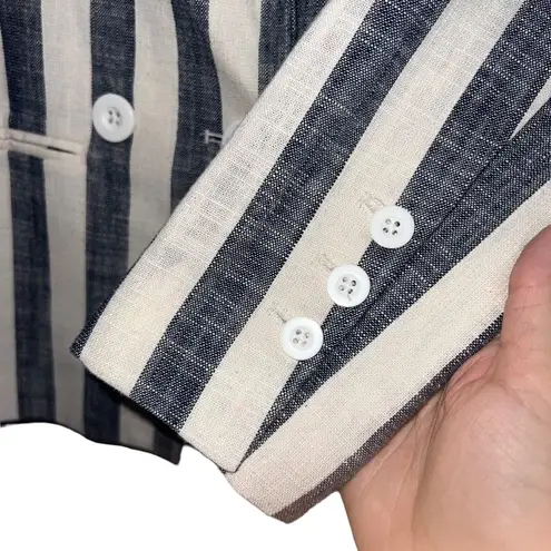L'Academie NEW NWT L’Acdemie Poppy Linen Blend Blazer Jacket In Navy Stripe