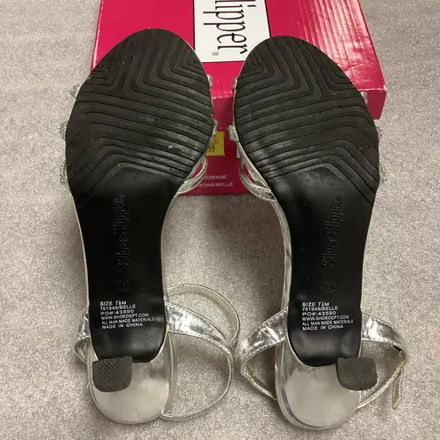 Silver Slipper Belle Silver with Rhinestones 3” High Heels * Size 7.5