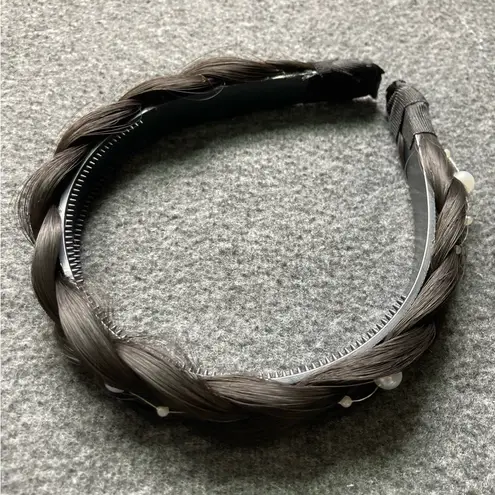 Braided Hair Headband with Pearls – Black Natural Look Costume Cosplay Accessory