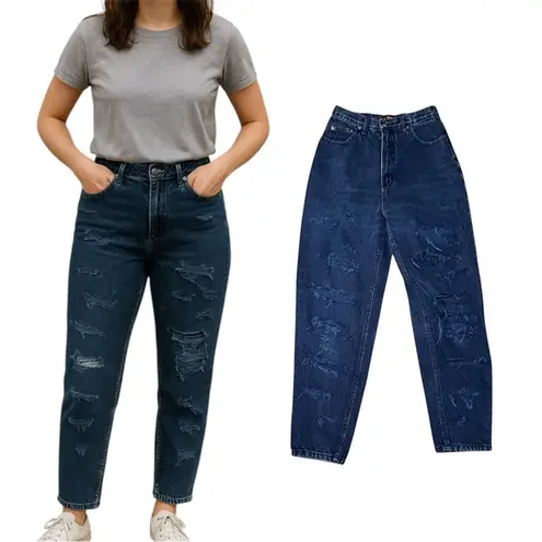 Route 66 Vintage 90s High Rise Destroyed Mom Jeans Grunge 9/10 Blue
