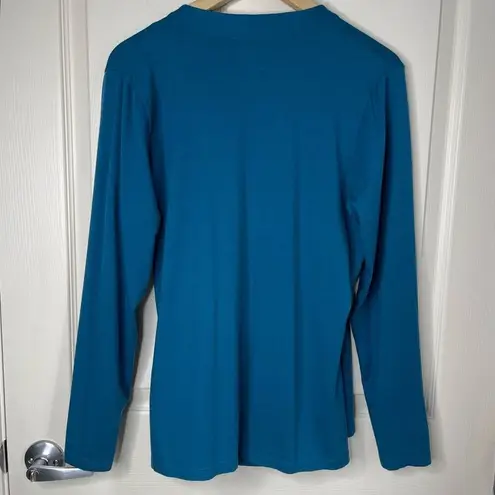 L.L.Bean  Supima Cotton Faux Wrap Long Sleeve Top (Teal Blue) - XL