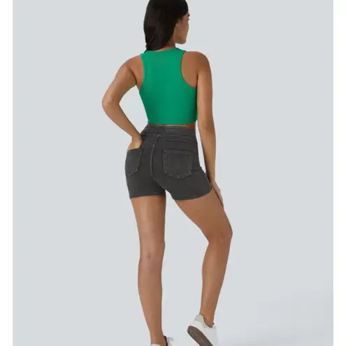 Halara NWT high waisted back pocket denim Women's Black Shorts size S. Pull on