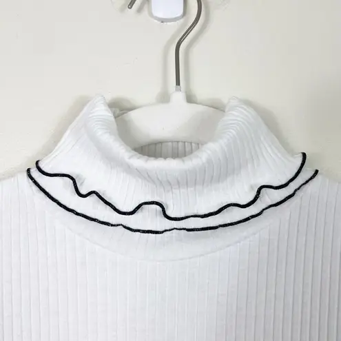 J.Crew  White and Black Long Sleeve Contrast Trim Ribbed Turtleneck Layering Tee