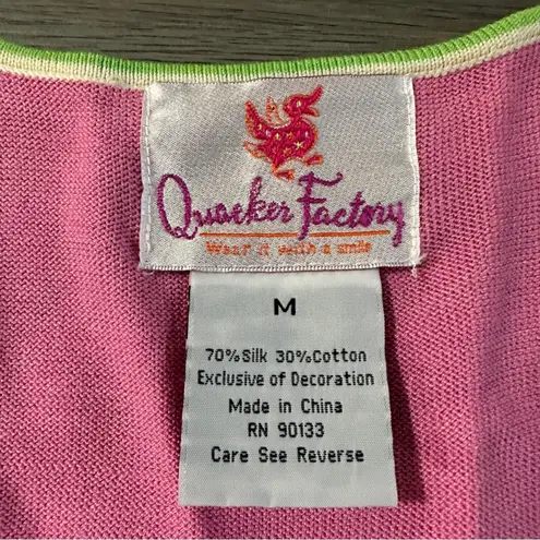 Quacker Factory Silk Blend Pink & Green Grasshopper Sleeveless Top Size M - Image 5