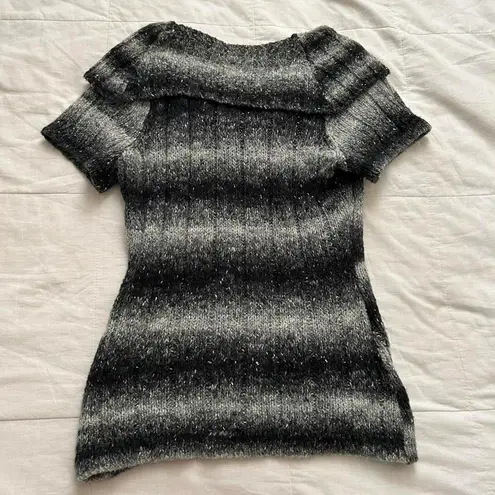 Mercer and Madison Black grey striped wool blend short sleeve cowl neck sweater Gray Size L