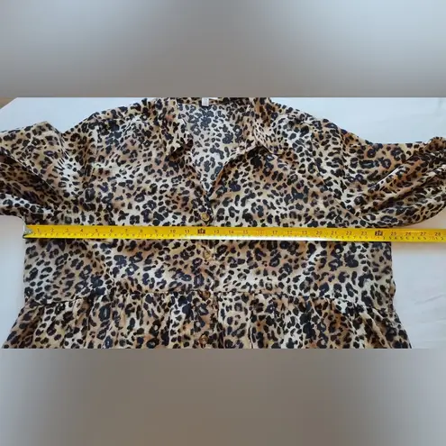 Roommates Shirt Womens 2X Plus Leopard Print Button Up Cotton Woven Long Sleeve Tan