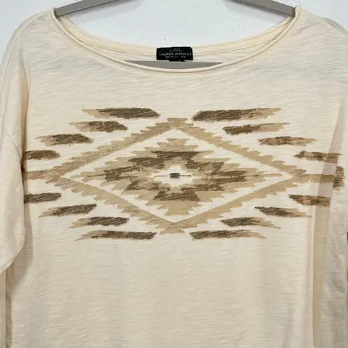 Lauren Jeans Co Ralph Lauren Cream Aztec Southwestern Print 3/4 Sleeve Top M Brown Size M