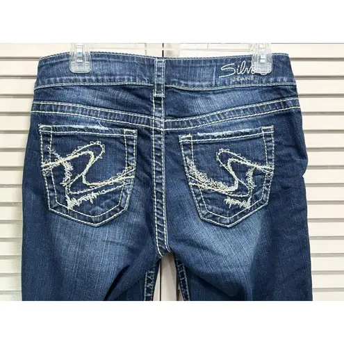 Silver Jeans Suki Capri Low Rise Straight Dark Stitching Size 29 Embroidery