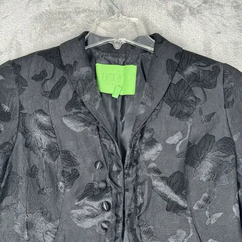 LOGO By Lori Goldstein Logo Lori Goldstein Blazer Womens 4 Black Dark Floral Chiffon Ruffle Witchy Goth