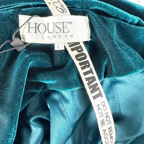 House Of CB  Maroush Velvet Teal Backless Mini Longsleeve Dress Womens Size Large