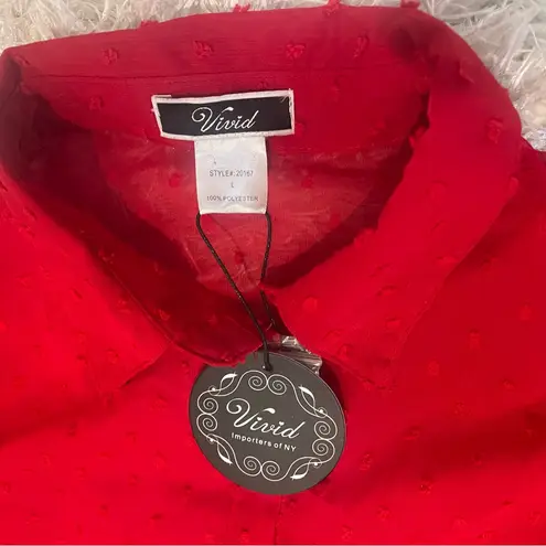 Red Sheer Polka Dot Women's Button DownnTop Christmas Holiday Party Office Size L