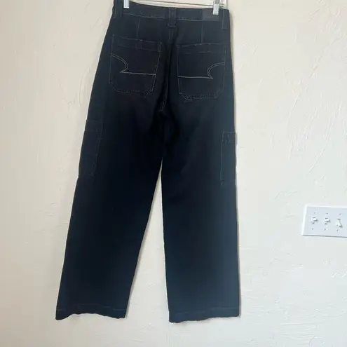 American Eagle  Super High Rise baggy wide leg black jeans size 2