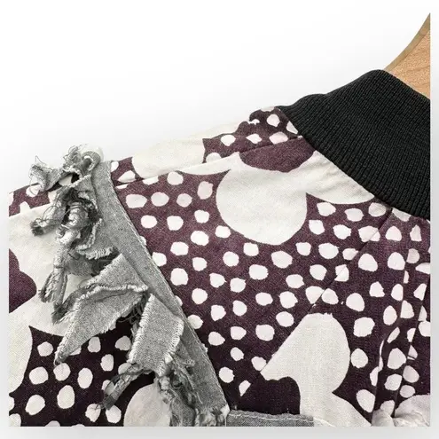 Vintage Paula Sweet Fringe Ruffle Flower Print Black White Bomber Jacket Size L