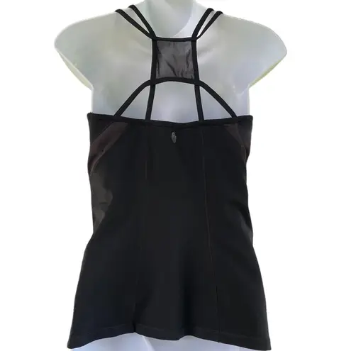 Ellie  Black fitted built in bra crisscross straps athletic tank