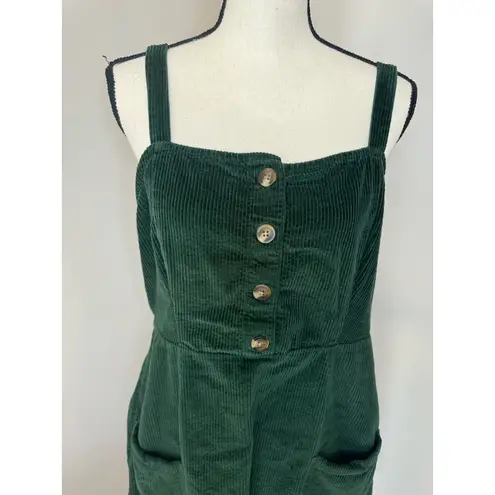 American Eagle  Women's Large Tank Dress Green Corduroy Pockets Zip-Up Cotton