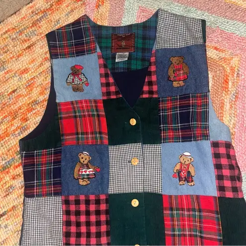 VINTAGE Vermont Teddy Bear TEDDY BEAR VEST Tartan Patchwork Plaid Medium Red