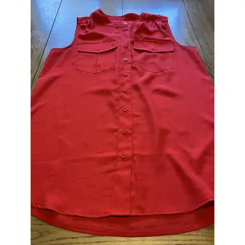 J Jill Button Up Shirt Size 0 Sleeveless Lightweight Beach Travel Preppy Womens Red