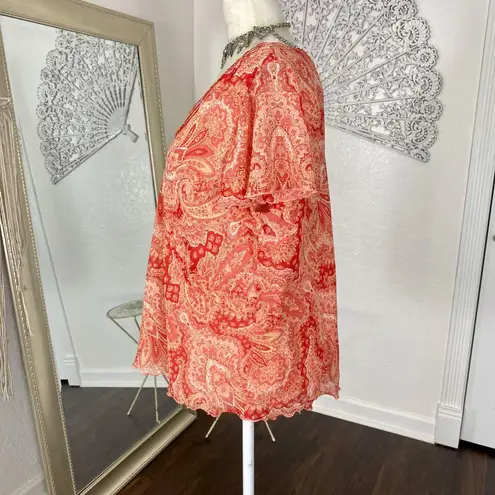 Early 2000's Orange Pink Paisley Mesh Coquette Blouse Top Plus Size 16W XL Pet