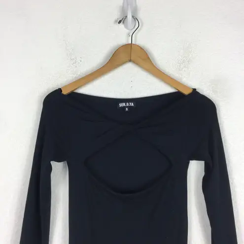 SER.O.YA Irene Black Off Shoulder Cut Out Bodycon Midi Dress Small Emo Goth