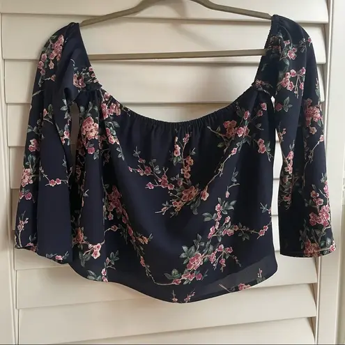 August Winds Blue and pink floral off the shoulder top