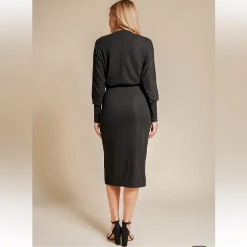 Hem & Thread Dolman Sleeve Ribbed Knit Long Sleeve Midi Dress Dark Green Small