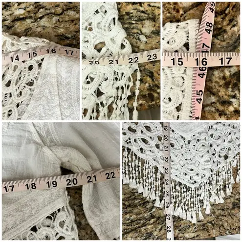 R & F Ivory Crochet Sheer Tunic Blouse Swim Cover Boho Beach Crochet Hippie L White Size L