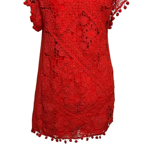 Tularosa  Womens Clayton Tunic Pom Pom Mini Dress Red Lace Revolve Size XS