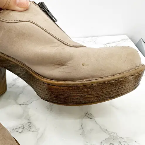 Born Shoes Women Taupe Zip Up Mules Clogs Chunky Heel Platform 11 Brown