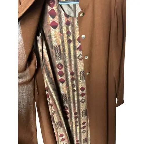 Terry Lewis Vintage 2-Piece Set M | Rust Long Coat Tribal Print Dress