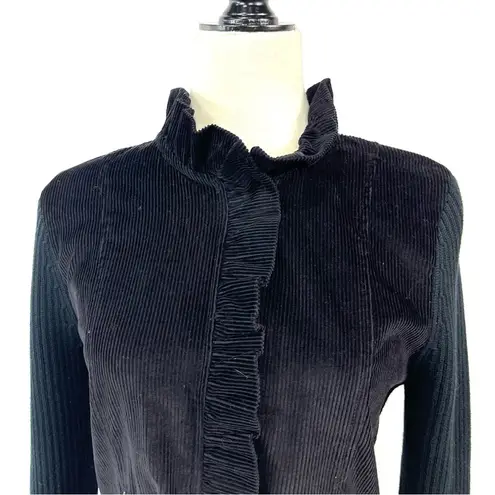 Twiggy Black Corduroy Motorcycle Ruffle Neck Front Jacket Size L Size L