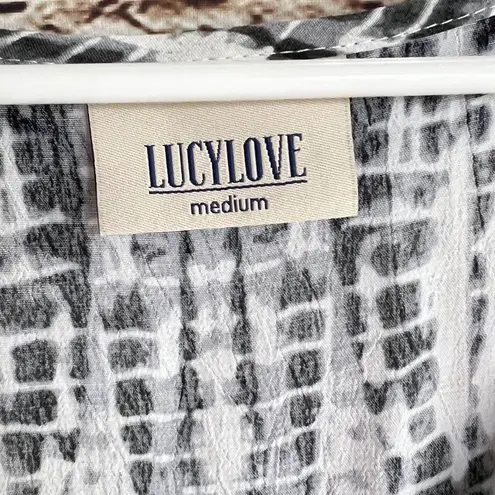 Lucy Love Women's Grey & White Tie Dye Short Sleeve V-neck Tunic Top Size M