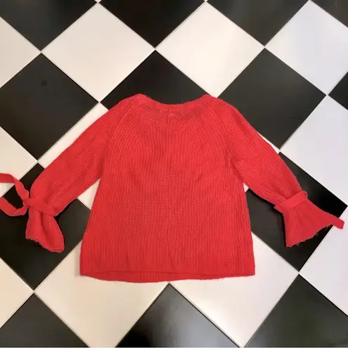 Project Nadaam Project Naadam Bell Sleeve Sweater Coral Fuzzy Bow Ties Neon Orange Pink Soft M