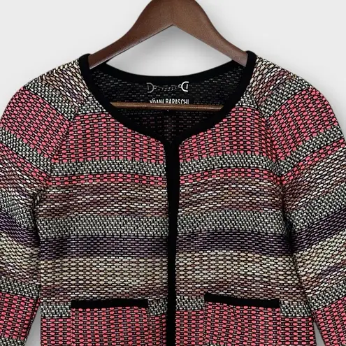 Yoana Baraschi Tweed Jacket Blazer Size 2 Multicolor Striped Zip Front Cropped