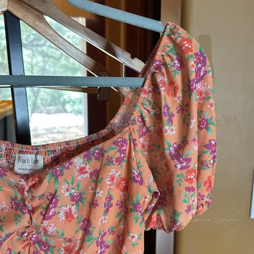 Peach Love California Orange Floral Sweetheart Ruched Front Dress Size Small