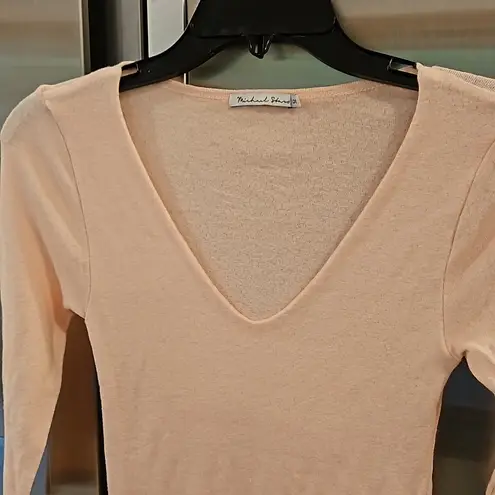 Michael Stars 💕💕 Cari V-Neck Shimmer Shine Tee ~ Rose Light Pink One Size NWOT