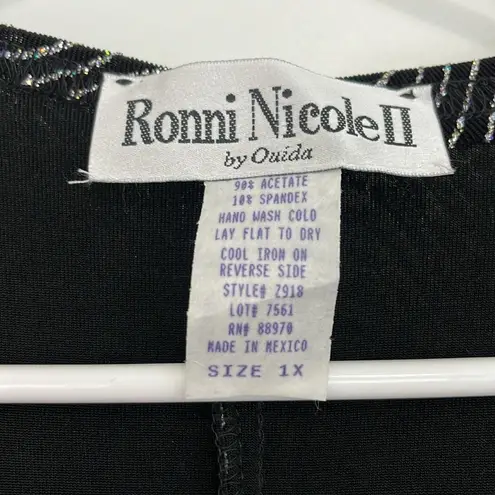 New Ronnie Nicole 1X Black, Silver Holographic Glitter Square Neck Formal Top