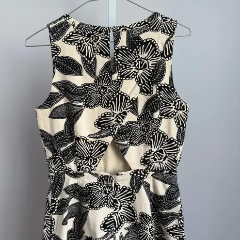 J.Crew Floral Print Dress Sleeveless Cotton Blend Beige Black Size 0 Tan