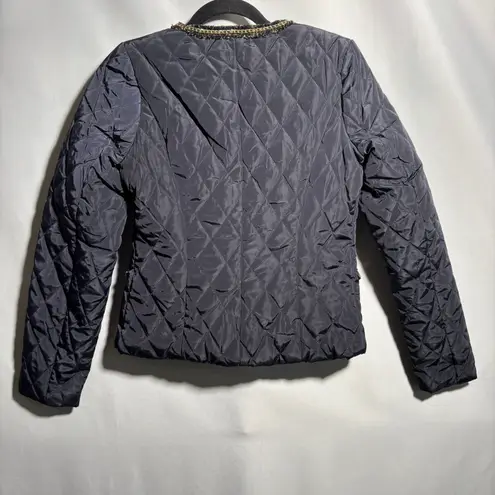 NWT Kessley Quilted Gold Chain Trim Bomber Jacket Navy Blue Womens S Preppy