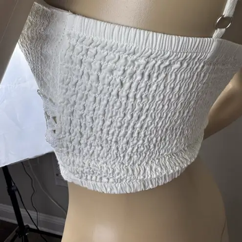 Rebellion Women's Size S White Lace Crop Cami Top Smocked V-neck Sleeveless